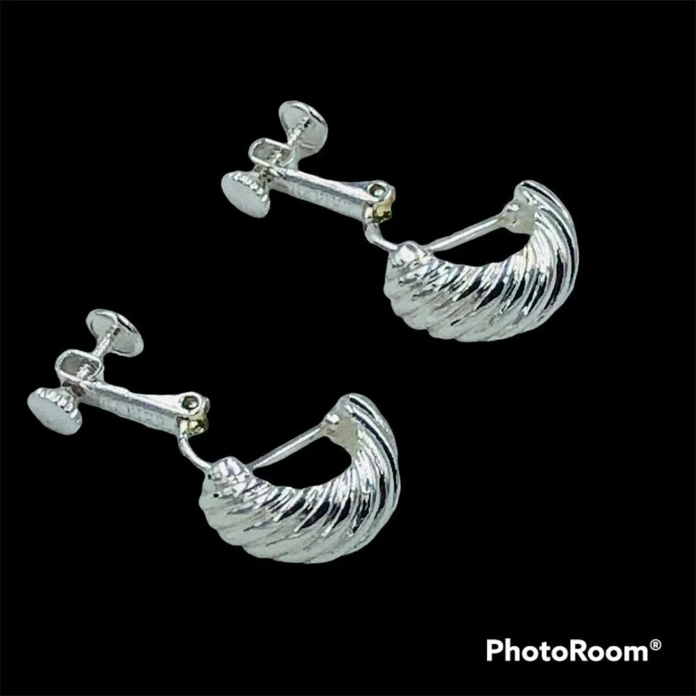 Napier Vintage Hoop Earrings Silver Tone Textured Clip On